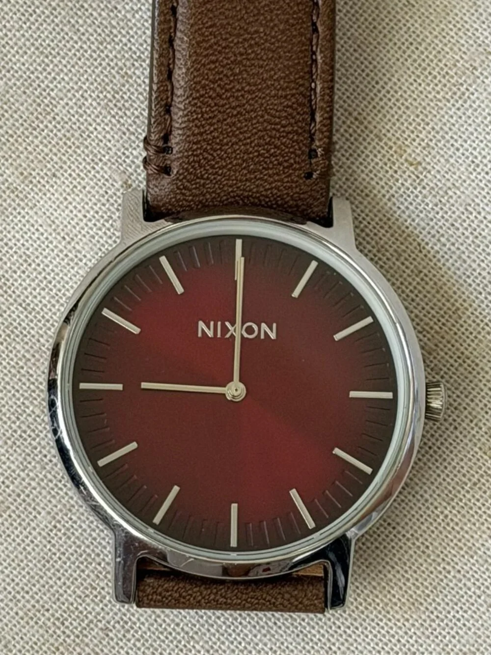 Nixon The Porter Burgundy Red Dial Leather Watch Quiet Luxury Minimalist Unisex